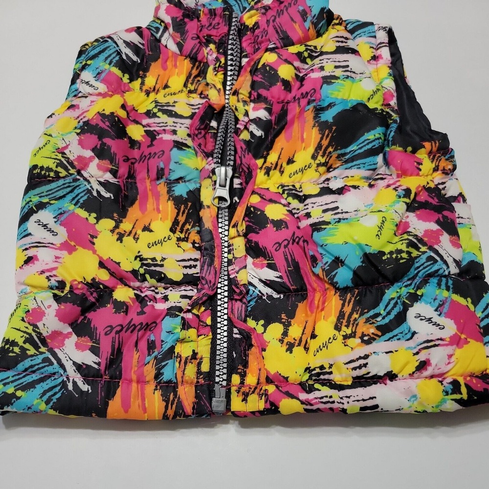 Enyce Puffer Vest Girls 6-9 Months Black Colorful Paint Full Zip Ruffle Jacket